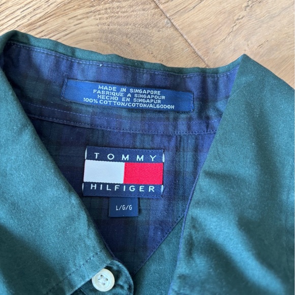 Tommy Hilfiger button down polo Large y2k vintage dark green - Picture 4 of 4